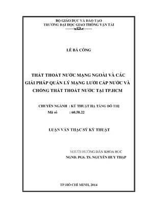 Thất thoát nước mạng ngoài và các giải pháp quản lý mạng lưới cấp nước và chống thất thoát nước tại thành phố hồ chí minh luận văn thạc sỹ kỹ thuật hạ tầng đô thị