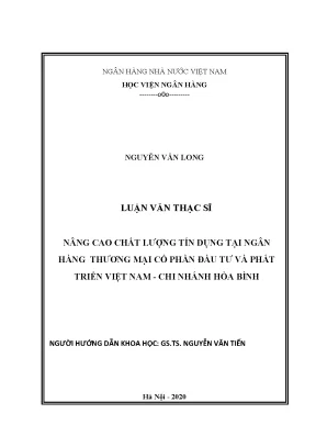 Luận văn thạc sĩ nâng cao chất lượng tín dụng tại ngân hàng thương mại cổ phần đầu tư và phát triển việt nam chi nhánh hòa bình