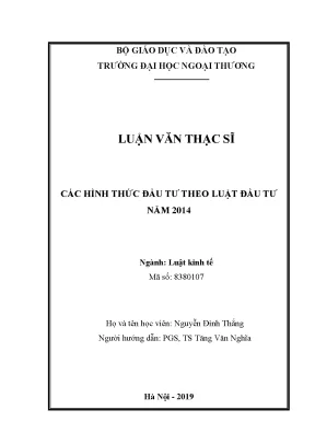 Luận văn thạc sĩ luật đầu tư các hình thức đầu tư theo luật đầu tư năm 2014