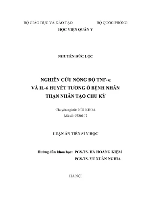 Luận án tiến sĩ nghiên cứu nồng độ tnf α il 6 huyết tương ở bệnh nhân thận nhân tạo chu kỳ