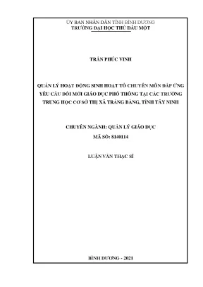 Luận văn thạc sĩ quản lý hoạt động sinh hoạt tổ chuyên môn đáp ứng yêu cầu đổi mới giáo dục phổ thông tại các trường trung học cơ sở thị xã trảng bàng tỉnh tây ninh