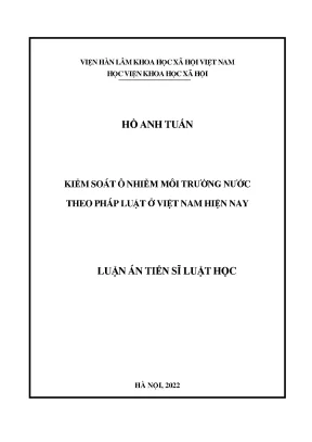 Luận án tiến sĩ luật học kiểm soát ô nhiễm môi trường nước theo pháp luật ở việt nam hiện nay