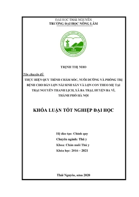 Luận văn thực hiện quy trình chăm sóc nuôi dưỡng và phòng trị bệnh cho đàn lợn nái sinh sản và lợn con theo mẹ tại trại nguyễn thanh lịch xã ba trại huyện ba vì