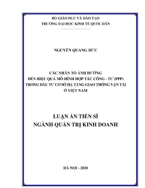 Luận án tiến sĩ các nhân tố ảnh hưởng đến hiệu quả mô hình hợp tác công tư ppp trong đầu tư cơ sở hạ tầng giao thông vận tải ở việt nam