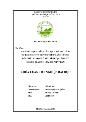 Luận văn khảo sát quy trình làm sạch vỏ xúc xích từ ruột cừu và một số yếu tố ảnh hưởng đến chất lượng vỏ xúc xích tại công ty nisho trading co ltd nhật bản