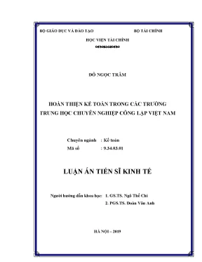 Luận án tiến sĩ hoàn thiện kế toán trong các trường trung học chuyên nghiệp công lập việt nam