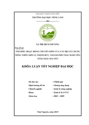 Luận văn tìm hiểu hoạt động chuyên môn của cán bộ xây dựng nông thôn mới xã thịnh đức thành phố thái nguyên tỉnh thái nguyên