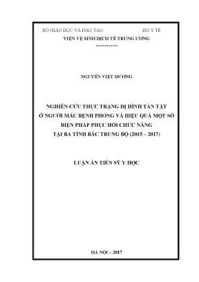 Luận án tiến sĩ nghiên cứu thực trạng dị hình tàn tật ở người mắc bệnh phong và hiệu quả một số biện pháp phục hồi chức năng tại 3 tỉnh bắc trung bộ