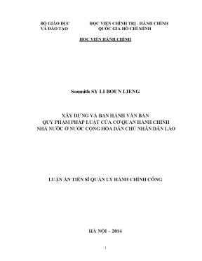 Luận án tiến sĩ xây dựng và ban hành văn bản quy phạm pháp luật của cơ quan hành chính nhà nước ở cộng hòa dân chủ nhân dân lào