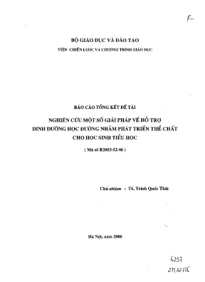 Luận văn nghiên cứu một số giải pháp về hỗ trợ dinh dưỡng học đường nhằm phát triển thể chất cho học sinh tiểu học