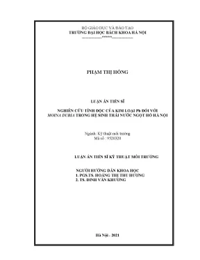 Luận án tiến sĩ kỹ thuật môi trường nghiên cứu tính độc của kim loại pb đối với moina dubia trong hệ sinh thái nước ngọt hồ hà nội