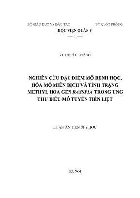 Luận án tiến sĩ nghiên cứu đặc điểm mô bệnh học hóa mô miễn dịch và tình trạng methyl hóa gen rassf1a trong ung thư biểu mô tuyến tiền liệt