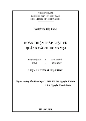 Luận án tiến sĩ hoàn thiện pháp luật về quảng cáo thương mại
