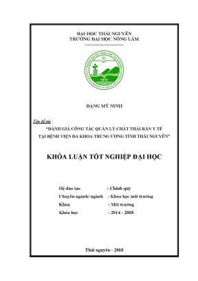 Luận văn đánh giá công tác quản lý chất thải rắn y tế tại bệnh viện đa khoa trung ương tỉnh thái nguyên