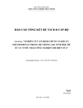 Luận văn nghiên cứu cố định chủng vi khuẩn pseudomonas trong hệ thống lọc sinh học để xử lý nước thải công nghiệp chế biến sữa
