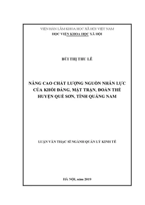 Luận văn thạc sĩ nâng cao chất lượng nguồn nhân lực của khối đảng mặt trận đoàn thể huyện quế sơn tỉnh quảng nam