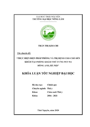 Luận văn thực hiện biện pháp phòng và trị bệnh cho chó đến khám và chữa bệnh tại phòng khám thú cưng pet 911 đông anh hà nội