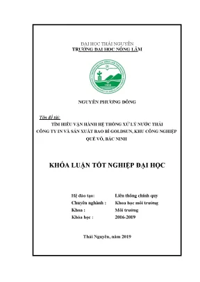 Luận văn tìm hiểu hệ thống xử lý nước thải công ty và sản xuất bao bì goldsun khu công nghiệp quế võ bắc ninh