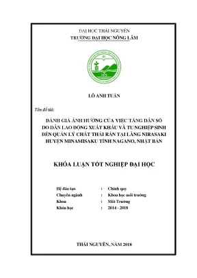 Luận văn đánh giá ảnh hưởng của việc tăng dân số do dân lao động xuất khẩu và tu nghiệp sinh đến quản lý chất thải rắn tại làng nirasaki huyện minamisaku