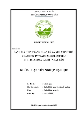 Luận văn đánh giá hiện trạng quản lý và xử lý rác thải của công ty trách nhiệm hữu hạn mt tsushima aichi nhật bản