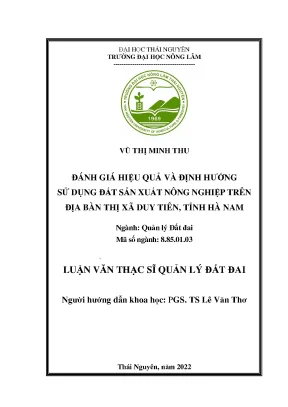 Luận văn thạc sĩ đánh giá hiệu quả và định hướng sử dụng đất sản xuất nông nghiệp trên địa bàn thị xã duy tiên tỉnh hà nam