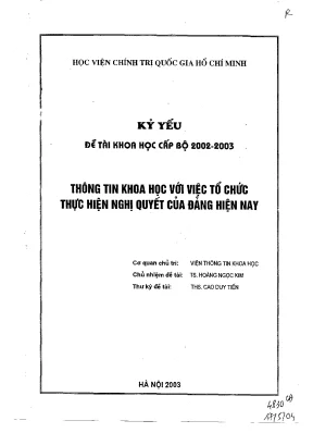 Luận văn kỷ yếu đề tài khoa học cấp bộ thông tin khoa học với việc tổ chức thực hiện nghị quyết của đảng hiện nay