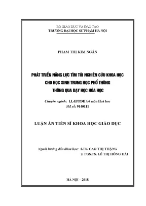 Luận án tiến sĩ phát triển năng lực tìm tòi nghiên cứu khoa học cho học sinh trung học phổ thông thông qua dạy học hóa học