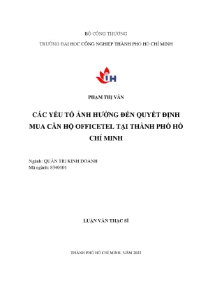 Các yếu tố ảnh hưởng đến quyết định mua căn hộ officetel tại thành phố hồ chí minh luận văn thạc sĩ chuyên ngành quản trị kinh doanh