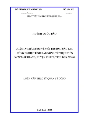 Luận văn thạc sĩ quản lý nhà nước về môi trường từ thực tiễn khu công nghiệp tâm thắng huyện cư jut tỉnh đắk nông
