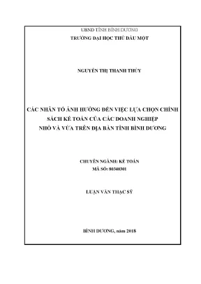 Luận văn thạc sĩ các nhân tố ảnh hưởng đến việc lựa chọn chính sách kế toán của các doanh nghiệp nhỏ và vừa trên địa bàn tỉnh bình dương