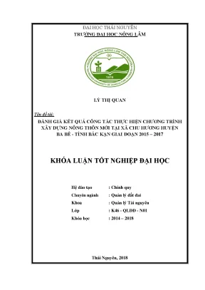 Luận văn đánh giá kết quả công tác thực hiện chương trình xây dựng nông thôn mới tại xã chu hương huyện ba bể tỉnh bắc kạn giai đoạn 2015 2017