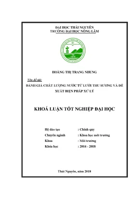 Luận văn đánh giá chất lượng nước từ lưới thu sương và đề xuất biện pháp xử lý