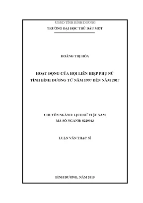 Luận văn thạc sĩ hoạt động của hội liên hiệp phụ nữ tỉnh bình dương từ năm 1997 đến năm 2017