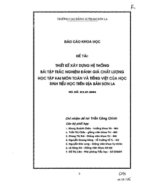 Luận văn thiết kế xây dựng hệ thống bài tập trắc nghiệm đánh giá chất lượng học tập hai môn toán và tiếng việt của học sinh tiểu học trên địa bàn sơn la