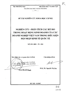 Luận văn nghiên cứu phân tích các rủi ro trong hoạt động kinh doanh của các doanh nghiệp việt nam trong điều kiện hội nhập kinh tế quốc tế
