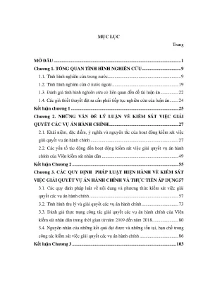 Luận án tiến sĩ luật học kiểm sát việc giải quyết các vụ án hành chính ở việt nam hiện nay