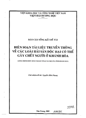 Luận văn báo cáo tổng kết đề tài biên soạn tài liệu truyền thông về các loài hải sản độc hại có thể gây chết người ở khánh hòa