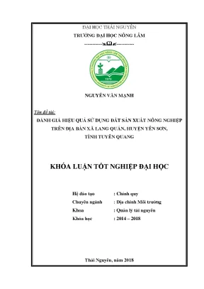 Luận văn đánh giá hiệu quả sử dụng đất sản xuất nông nghiệp trên địa bàn xã lang quán huyện yên sơn tỉnh tuyên quang