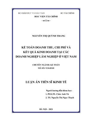 Luận án tiến sĩ kinh tế kế toán doanh thu chi phí và kết quả kinh doanh tại các doanh nghiệp lâm nghiệp ở việt na