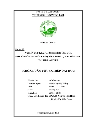 Luận văn nghiên cứu khả năng sinh trưởng của một số giống bí ngồi hàn quốc vụ thu đông 2017 tại thái nguyên