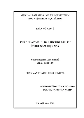 Luận văn thạc sĩ luật kinh tế pháp luật về ưu đãi hỗ trợ đầu tư ở việt nam hiện nay