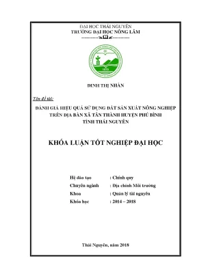 Luận văn đánh giá hiệu quả sử dụng đất sản xuất nông nghiệp trên địa bàn xã tân thành huyện phú bình tỉnh thái nguyên