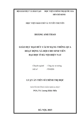 Luận án tiến sĩ chính trị học giáo dục đạo đức cách mạng thông qua hoạt động xã hội cho sinh viên đại học ở hà nội hiện nay