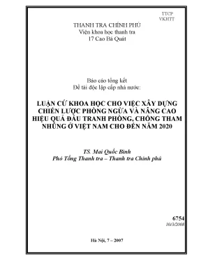 Luận văn luận cứ khoa học cho việc xây dựng chiến lược phòng ngừa và nâng cao hiệu quả đấu tranh phòng chống tham nhũng ở việt nam cho đến năm 2020