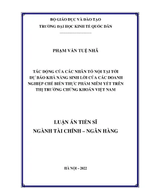 Luận án tiến sĩ tác động của các nhân tố nội tại tới dự báo khả năng sinh lời của các doanh nghiệp chế biến thực phẩm niêm yết trên thị trường chứng khoán việt nam
