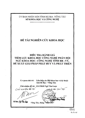 Luận văn điều tra đánh giá tiềm lực khoa học công nghệ phần đội ngũ khoa học công nghệ tỉnh bà rịa vũng tàu đề xuất giải pháp phát huy và phát triển