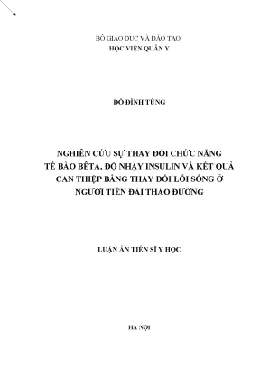 Luận án tiến sĩ nghiên cứu sự thay đổi chức năng tế bào bêta độ nhạy insulin và kết quả can thiệp bằng thay đổi lối sống ở người tiền đái tháo đường