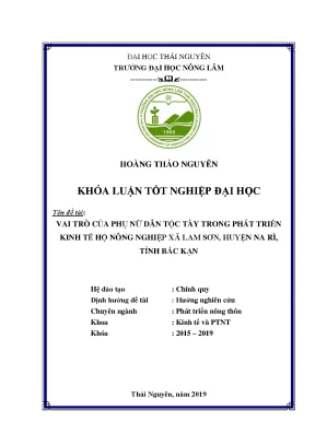 Luận văn vai trò của phụ nữ dân tộc tày trong phát triển kinh tế hộ nông nghiệp xã lam sơn huyện na rì tỉnh bắc kạn