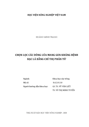 Luận văn thạc sĩ chọn lọc các dòng lúa mang gen kháng bệnh bạc lá bằng chỉ thị phân tử