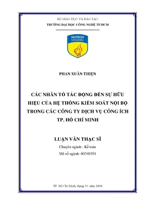 Luận văn thạc sĩ các nhân tố tác động đến sự hữu hiệu của hệ thống kiểm soát nội bộ trong các công ty dịch vụ công ích tp hồ chí minh